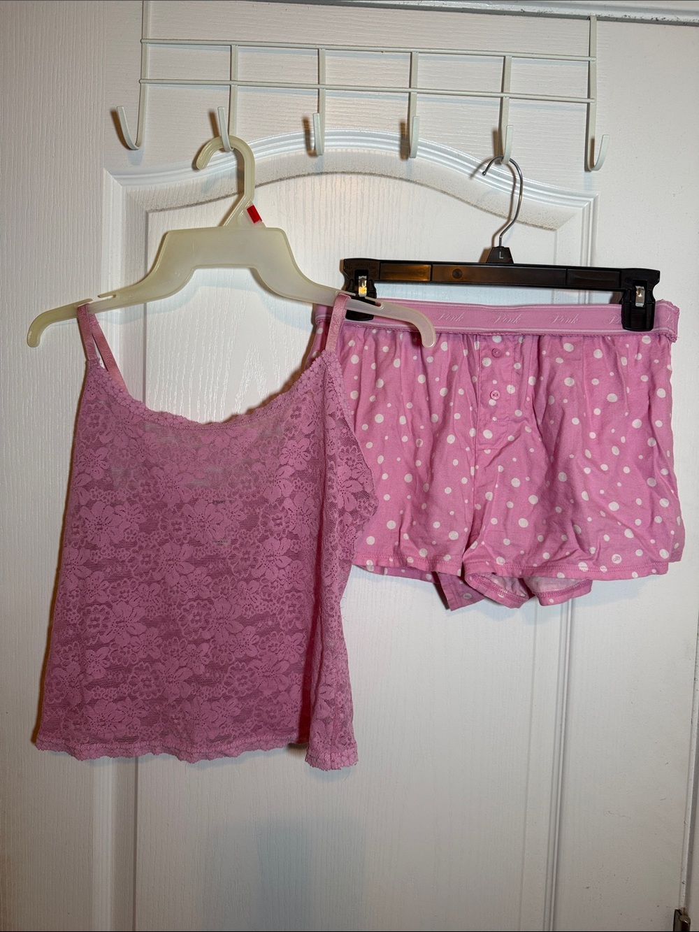 Victoria's Secret Pink Lace Cami with Polka Dot Boxer Shorts
